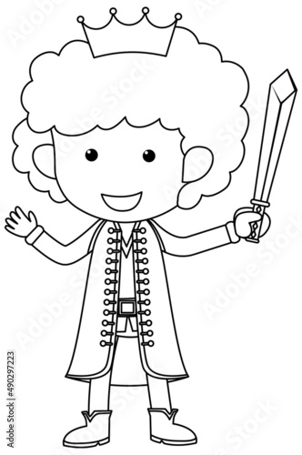 Cute prince doodle outline for colouring