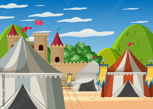 Medieval army camp scene
