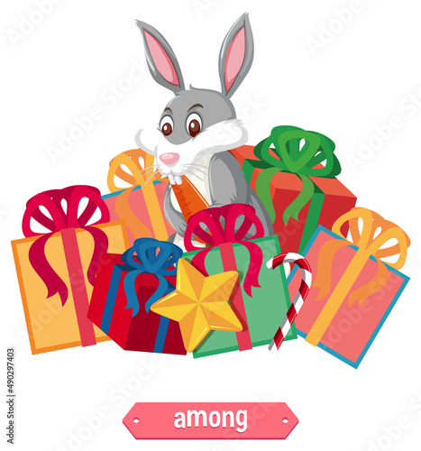 Preposition wordcard with bunny and boxes