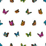 Butterflies seamless pattern, watercolor illustration. 