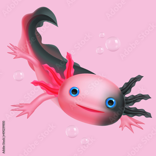 cute baby axolotl mexico vector illustration