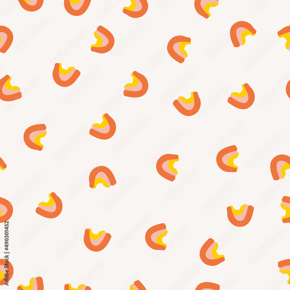 Fototapeta premium Cute and colorful rainbow seamless pattern background in doodles hand drawn style. Modern trendy baby texture design Illustration for birthday, wrapping gift, card, print textile