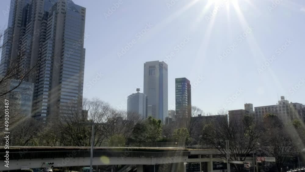 新宿の高層ビル群と青空の映像 新宿の高層ビル群と青空の映像