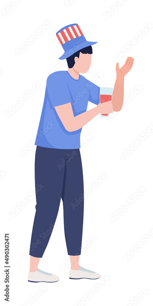 Young man at national holiday semi flat color vector character. Standing figure. Full body person on white. Festive celebration simple cartoon style illustration for web graphic design and animation Young man at national holiday semi flat color vector character. Standing figure. Full body person on white. Festive celebration simple cartoon style illustration for web graphic design and animation