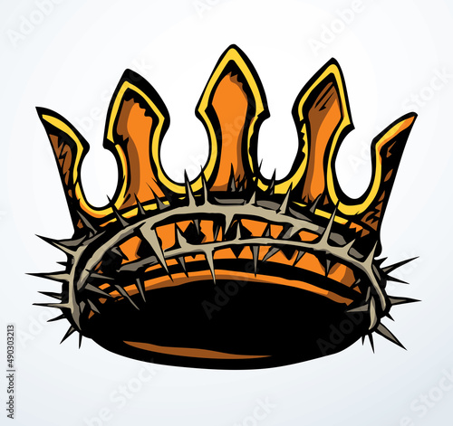 Precious golden crown with thorns. Vector drawing