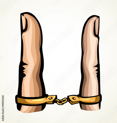 Trapped finger. Vector drawing. Relationship symbol