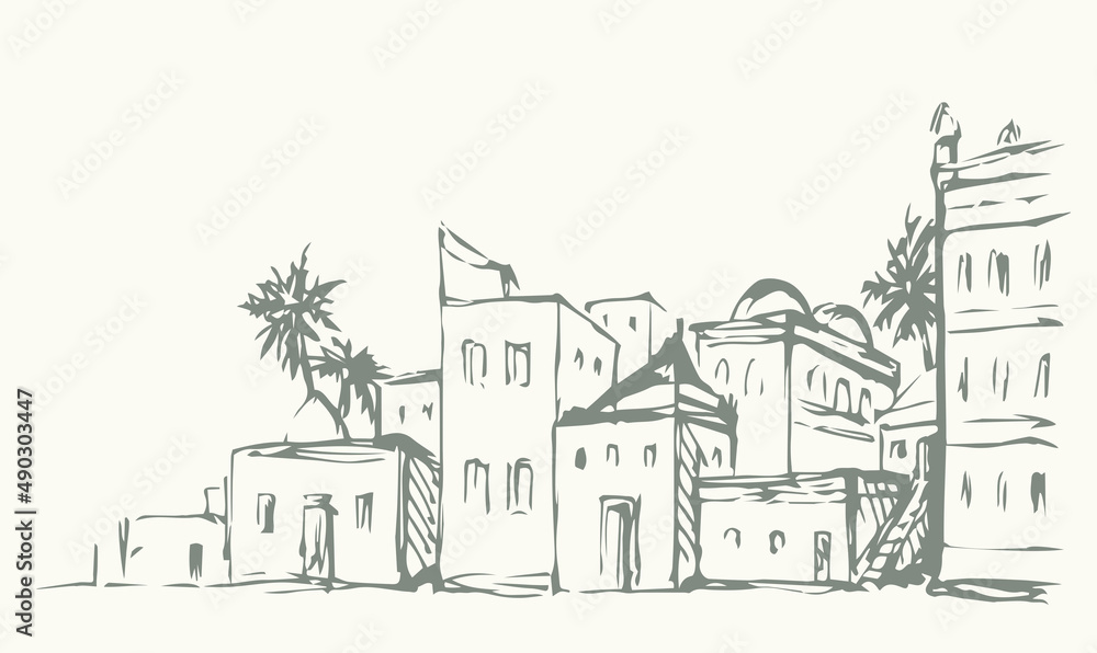 Ancient Arabic city. Vector drawing