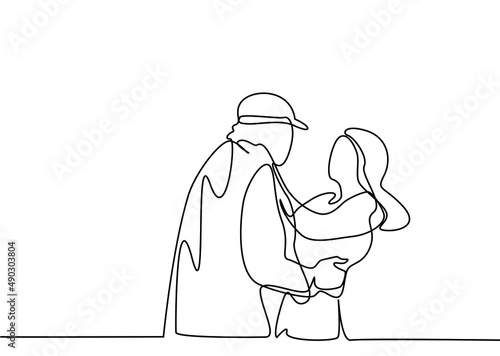 a soldier returns home and his lover happily embraces his wife