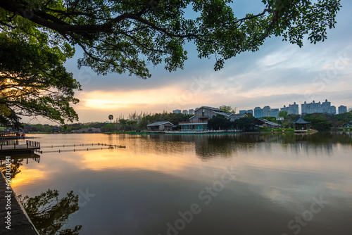 Sunset view of Jiangxin Island in wenzhou, Zhejiang Province, China