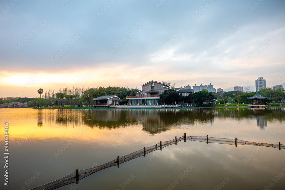 Sunset view of Jiangxin Island in wenzhou, Zhejiang Province, China