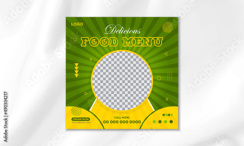 Fast food restaurant business marketing social media post | Food menu Instagram post design | Fresh noodles, pizza, burger & pasta online sale promotion banner.