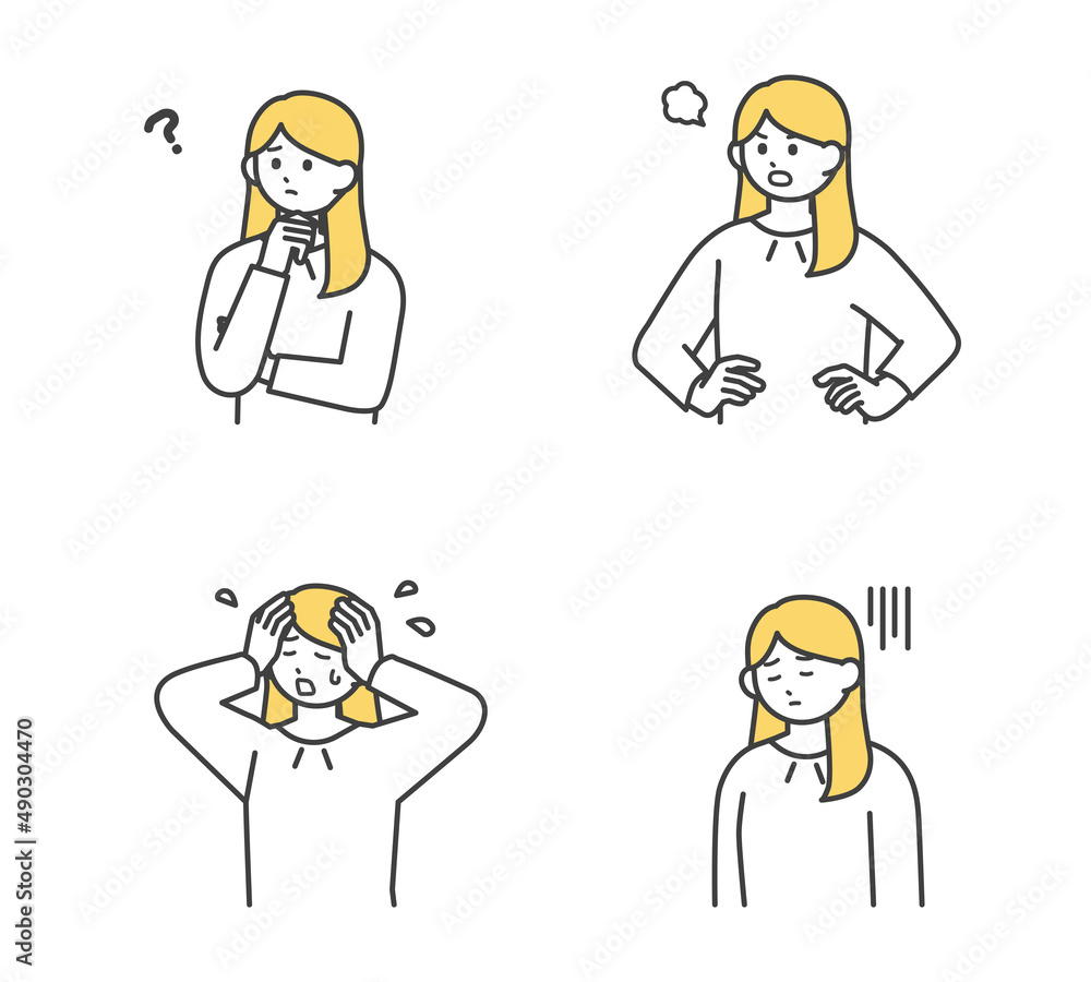 女性社員のネガティブな表情のイラスト素材 女性社員のネガティブな表情のイラスト素材