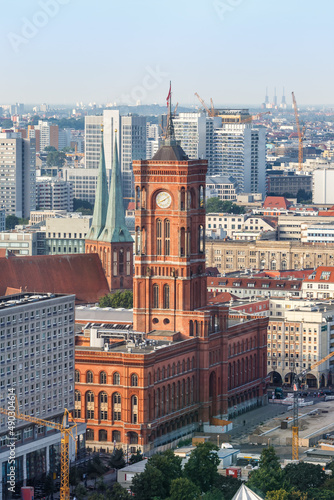 Berlin Rotes Rathaus town city hall skyline in Germany aerial view portrait format