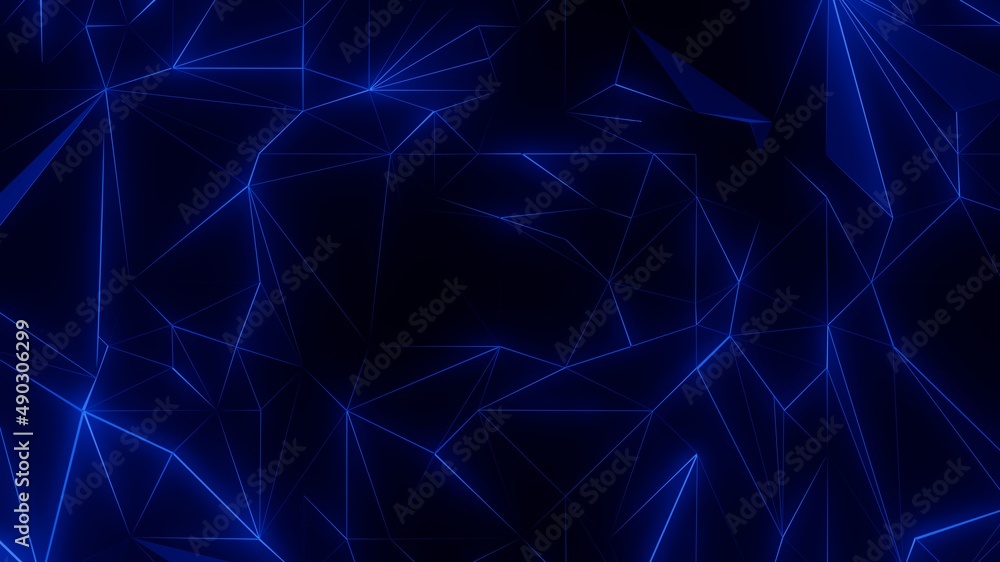 Abstract futuristic background with neon blue net. Dark crystal structure. 3d geometric pulsing pattern. Motion background. 3D Render Abstract futuristic background with neon blue net. Dark crystal structure. 3d geometric pulsing pattern. Motion background. 3D Render