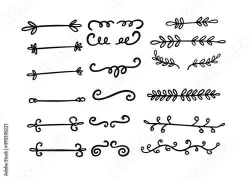 Decorative divider lines set. Hand drawn vintage style.