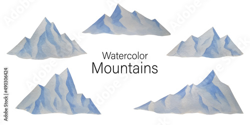 Mountains watercolor. Set of vector watercolor mountains.