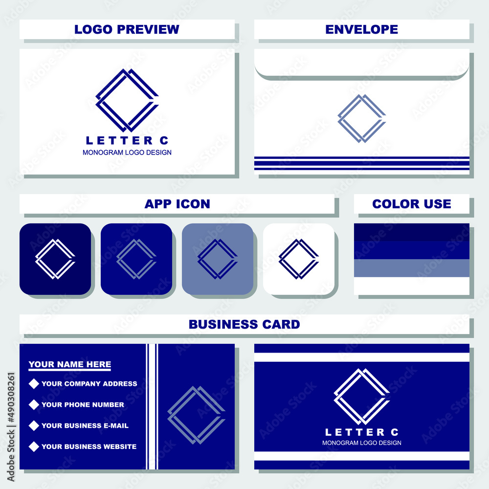 Creative letter c monogram logo with business card template Creative letter c monogram logo with business card template