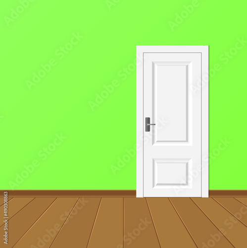 White  wooden door in the empty room with copy space 