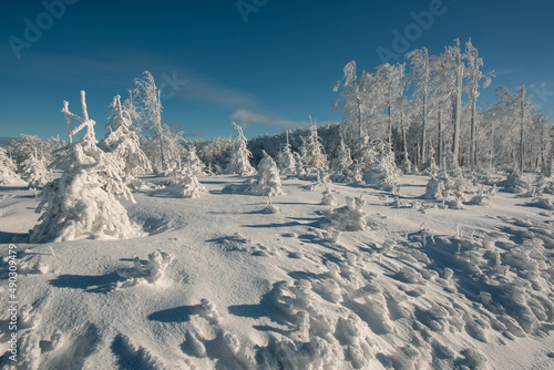 Fototapeta Naklejka Na Ścianę i Meble -  Beskids mountains in winter, Polish touristic region is Silesia, near Bielsko-Biala