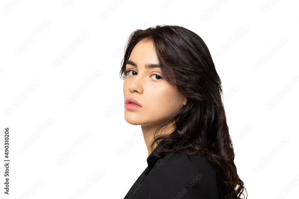 Close-up sad young ukrainian girl, student looking at camera isolated on white background. Concept of emotions, youth, peace, support Close-up sad young ukrainian girl, student looking at camera isolated on white background. Concept of emotions, youth, peace, support