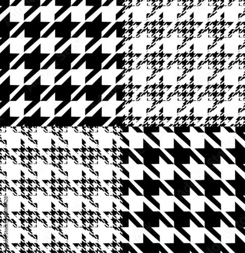 Hounds tooth patchwork pattern. Black and white glen check fabric swatch.