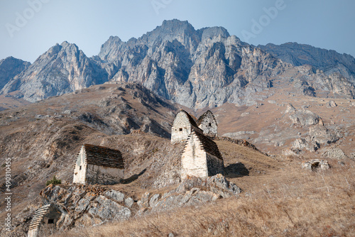 Dargav Gorge, abandoned medieval village of Khussar Khintsag. North Ossetia, Russia photo