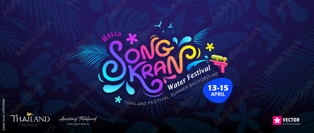 Songkran festival thailand message colorful design, with drawing summer on blue background, Eps 10 vector illustration
 - obrazy, fototapety, plakaty 