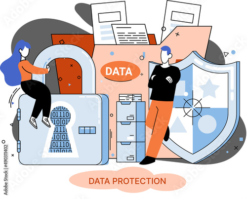 Data protection metaphor, privacy, information security. Secure data management and protect data hacker attacks. Protected access control antivirus software safe internet communication, secure storage