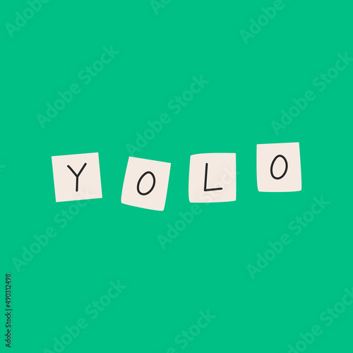 Yolo lettering quote. Beads cubes with words. Cute childish vector illustration on isolated background. 