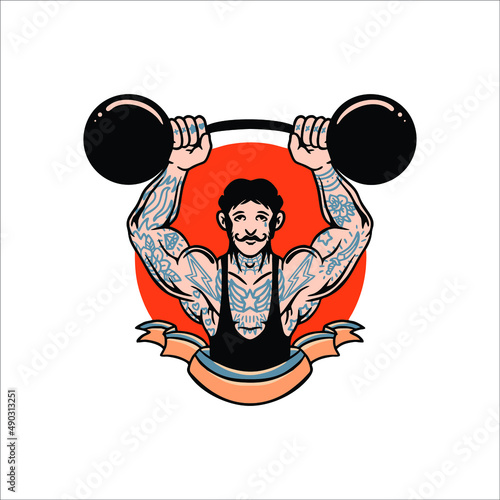 strong man circus tattoo vector design