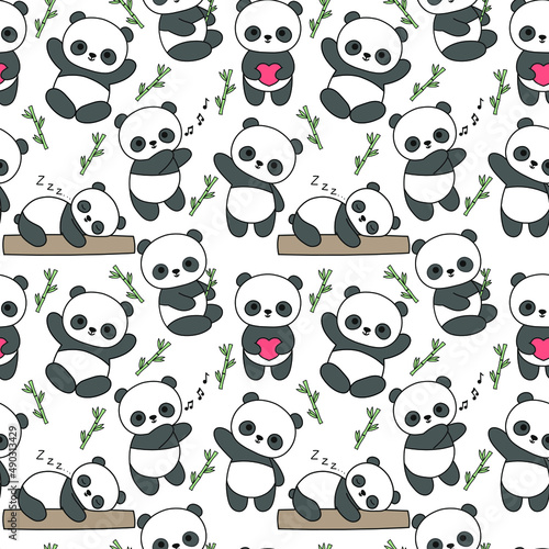 Cute panda vector seamless pattern, panda background
