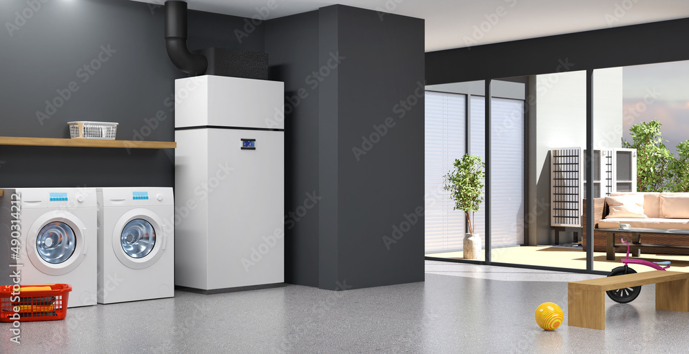 3D illustration with the heating system 3D illustration with the heating system
