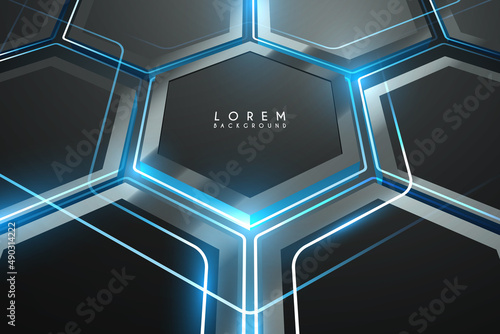 Abstract hexagonal technology background with blue light effect