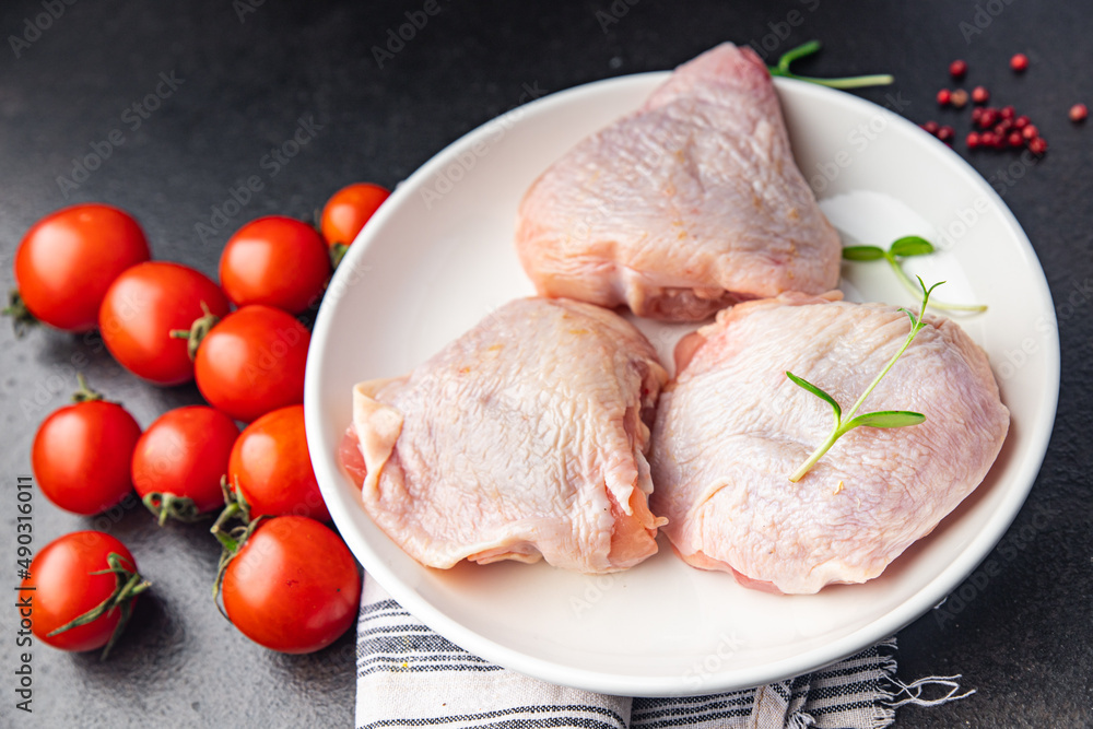raw chicken thigh poultry meat fresh portion healthy meal food diet snack on the table copy space food background 
