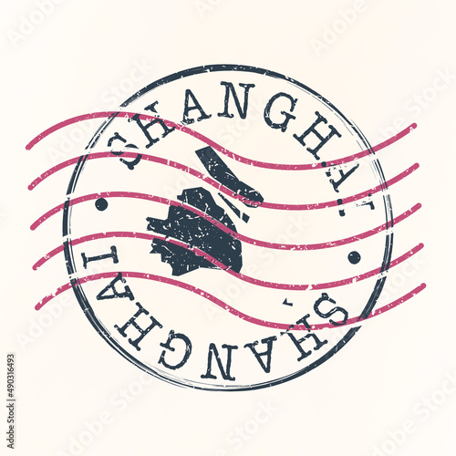 Photography Shanghai, China Stamp Map Postal