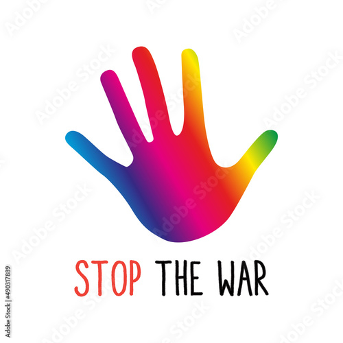 Stop the war title with colorful hand on white backgroud - vector