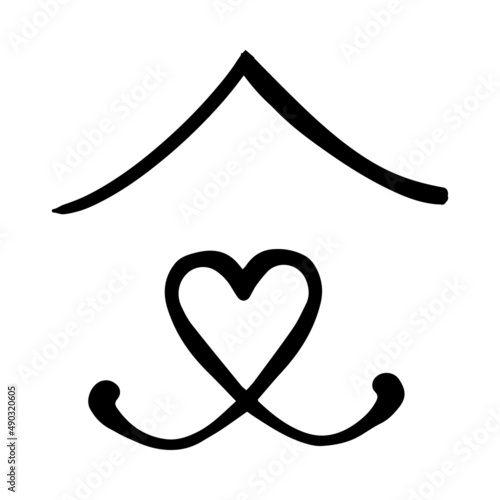 Black line doodle pet home. Vector Outline illustration. Nature monochrome line art design. Hand drawn simple linear art