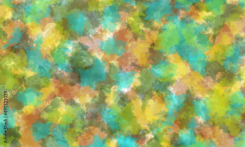 Abstract summer translucent watercolor background in green and blue tones. Cloud texture