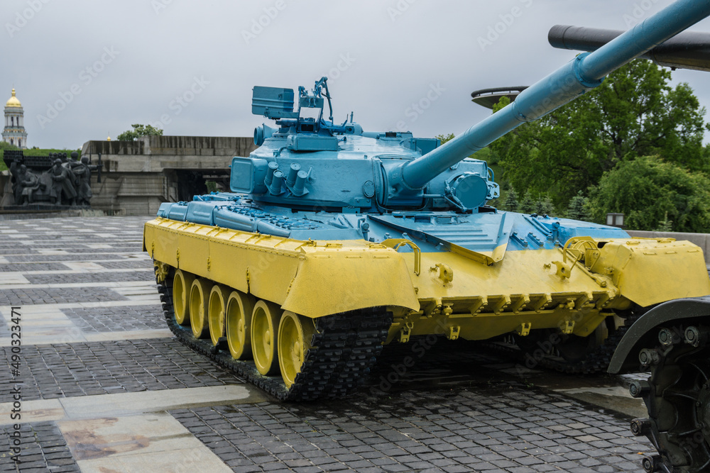 T-64 tank in the colors of the flag of Ukraine, Kiev T-64 tank in the colors of the flag of Ukraine, Kiev