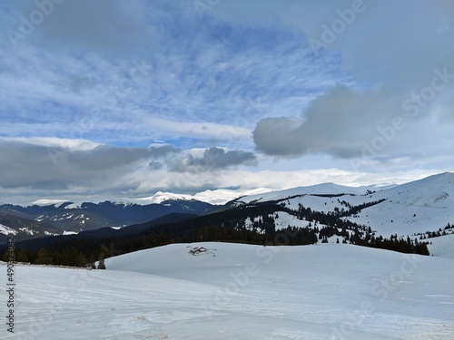 Snow covered mountains - winter landscape in the mountains