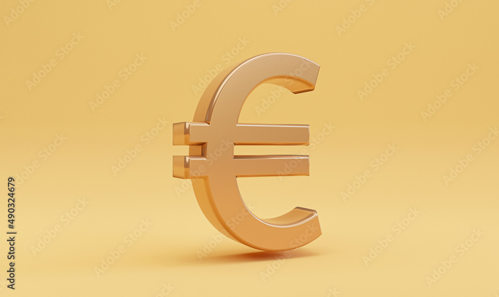Golden euro sign on yellow background for currency exchange and money transfer concept , Euro is the main money of European Union region by 3d render. Golden euro sign on yellow background for currency exchange and money transfer concept , Euro is the main money of European Union region by 3d render.