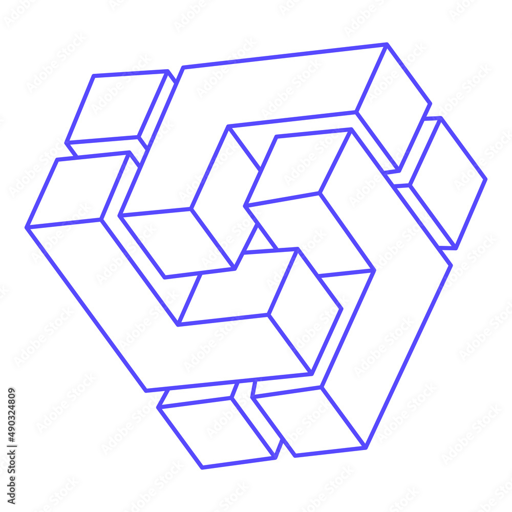 Impossible shapes, optical illusion logo, vector. Optical art objects. Geometric figures. Impossible shapes, optical illusion logo, vector. Optical art objects. Geometric figures.