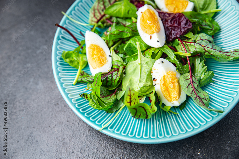 egg salad green leaves mix fresh portion dietary healthy meal food snack on the table copy space food background egg salad green leaves mix fresh portion dietary healthy meal food snack on the table copy space food background