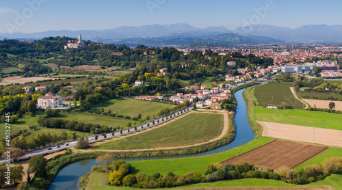 Aerial view of Vicenza - La Rotonda - Monte Berico - Basilica Palladiana
