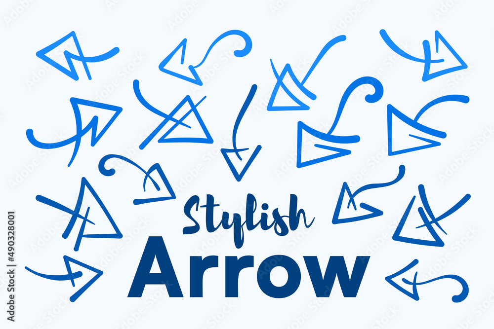 Stylish arrow hand drawing vector objects with modern and trendy triangle head style direction Stylish arrow hand drawing vector objects with modern and trendy triangle head style direction