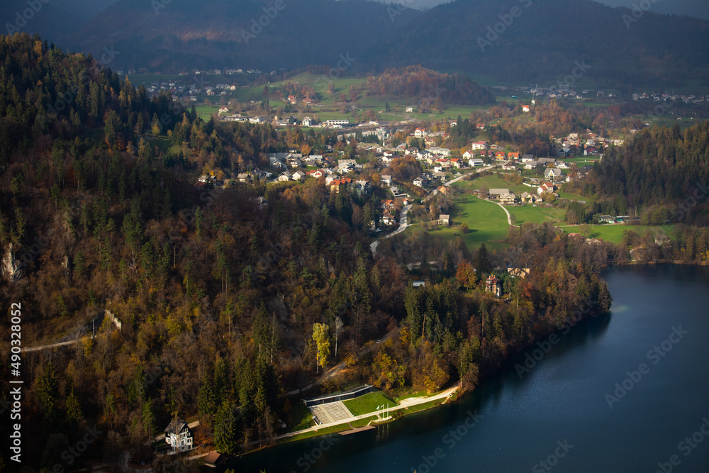 Aerial view of Lake Bled area in Slovenia