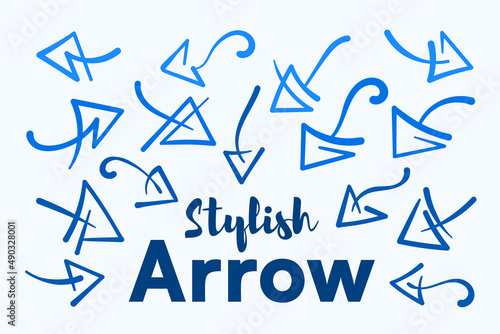 Stylish arrow hand drawing vector objects with modern and trendy triangle head style direction