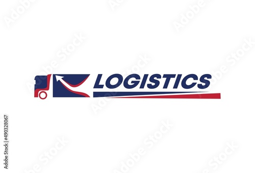 Isolated abstract blue and pink color truck silhouette logo on white background, transportation logotype with word logistics vector illustration.