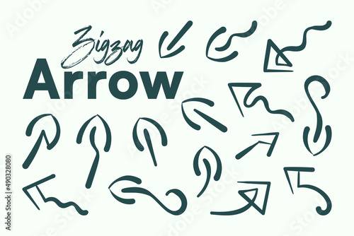 Zigzag arrow vector objects in different direction, zigzag style hand drawing cliparts