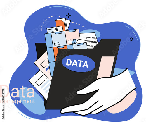 Data management metaphor, privacy media center, business protection, rational storage of information, digital privacy. Efficient data manager, cost-effective safe organization, storage and use of data